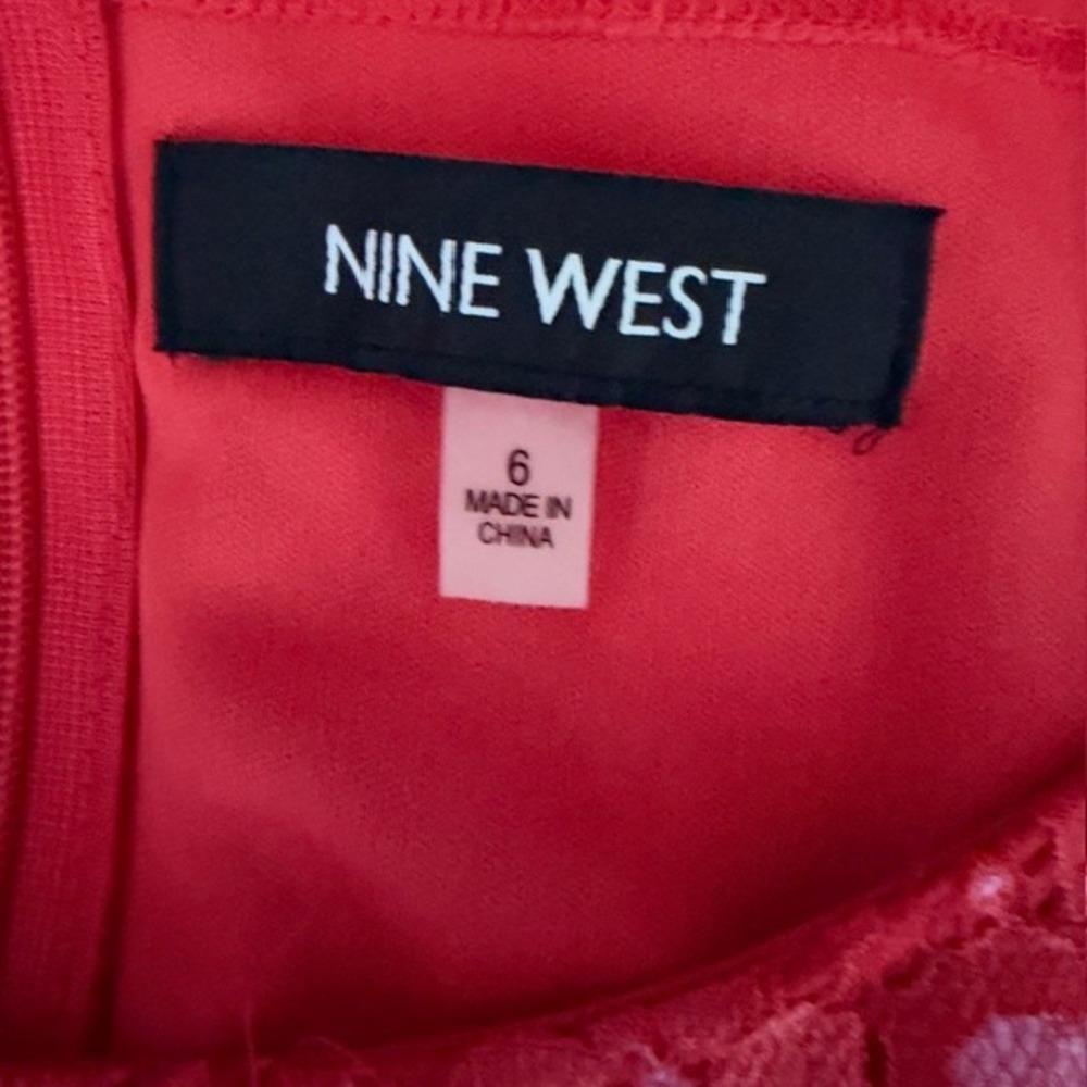 NWT Nine West Floral‎ Lace Fit & Flare Dress Fire Glow Pink Size 6 - Picture 5 of 10